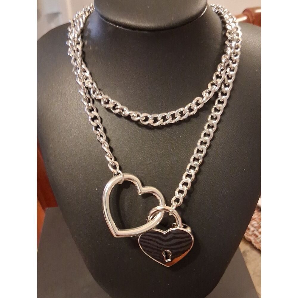 Silver Heart Lock Necklace New